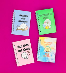 Mini 4'lü Mottolu Spiralli Defter