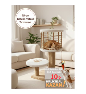 Kafesli Kedi Evi ve Kedi Tırmalama Tahtası Kedi Yataklı Tırmalama  75 cm  Modern ve Şık Tasarım