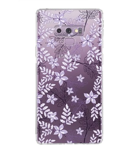 Samsung Galaxy Note 9  Kamera Korumalı Kapak Floral Lila Tasarımlı  Şeffaf  Kılıf