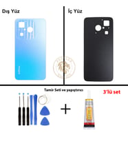 Infinix Hot 40İ Mavi Uyumlu Arka Kapak + Yapıştırıcı ve Vida Seti Arka Cam Batarya Pil Kapağı