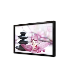Spa Taşları ve Orkide Çerçeveli Cam Tablo