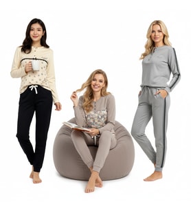 Kadın Pamuklu 3 Adet 2'li Pijama Takımı BB2219