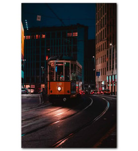 Cakatablo  Gece Işıkları ve Nostaljik Tramvay MDF Tablo