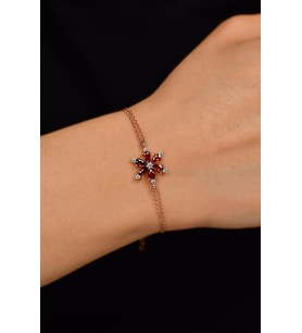 Yakut Taşlı Rose Lotus Çiçeği Gümüş Bileklik