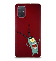 Samsung Galaxy A71 Soft Premier Kapak Plankton Tasarımlı Silikon Kılıf - Mürdüm (Şeffaf)