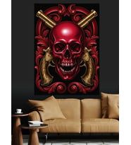 Kırmızı Kafatası Şeytani Sembol Dekoratif Kanvas - Mdf Ahşap Tablo