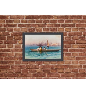 Ahşap Kendinden Çerçeveli Tablo - Osmanlı Dönemi Kayıkta Sefa Tablosu, Standart - 20x28cm