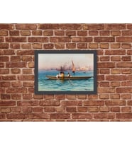 Ahşap Kendinden Çerçeveli Tablo - Osmanlı Dönemi Kayıkta Sefa Tablosu, Standart - 20x28cm
