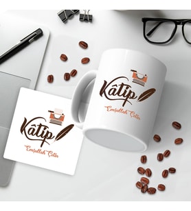 Katibe Hediye Kupa ve Altlık Seti (Beyaz)