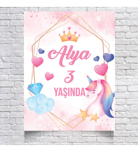 Unicorn Temalı Doğum Günü Afişi 35X50 cm
