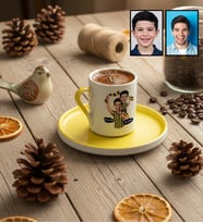 Kişiye Özel Karikatürlü Sarı Lacivert Taraftar Baba Oğul Türk Kahvesi Fincanı Babalar Günü Hediyesi
