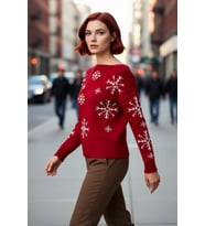 Kadınlar İçin Oversize Kayık Yaka Triko Kar Taneli Kışlık Akrilik Şık Kazak Modeli Kaliteli