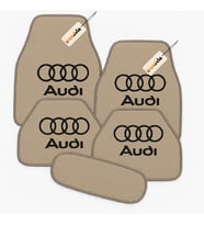 Audi Logolu Şık Oto Halı Paspas Seti 5 Parça  Lüks Araç İçi Zemin Koruma Aksesuarı (Bej)