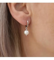 925 Ayar Gümüş Cream Tatlısu İncisi Küpe-7mm