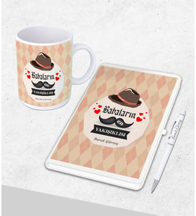Kişiye Özel  Babalar Günü Hediyesi Defter& Kupa   &Kalem Seti