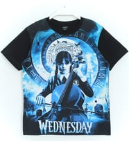 Kız Çocuk Wednesday Addams 3D Baskılı T-Shirt Siyah