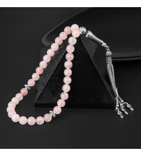 Pembe Kuvars (Gül Kuvars) Doğal Taş Tesbih 33lük - 8mm (Çok Renkli)