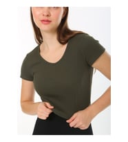 Kadın Basic Crop V Yaka Kaşkorse T-shirt