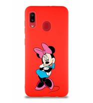 Samsung Galaxy A20 Soft Premier Kapak Minnie Mouse-D Tasarımlı Silikon Kılıf - Kırmızı (Şeffaf)