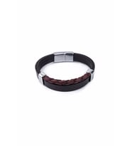 Şık Yuvarlak El Örgüsü Düz Gerçek / Hakiki Deri Bileklik - Siyah & Bordo - Unisex