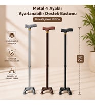 Metal 4 Ayaklı Ayarlanabilir Destek Bastonu T Saplı Kaymaz Taban 102 Cm Ahşap Görünümlü Yürüme Bastonu