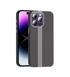 Apple iPhone 14 Pro Max Uyumlu Kılıf M-safe Şarj Özellikli Karbon Fiber Görünümlü Zore Gros Kapak (Gri - Siyah)