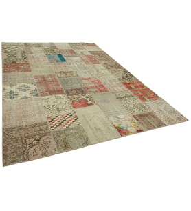 Kırmızı Halı Salon Halısı Modern Patchwork Stil El Dokuma Eskitme Yüzeyli Bej Geçişli