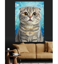 Gri Çizgili Sevimli Scottish Fold Kedi Dekoratif Kanvas - Mdf Ahşap Tablo