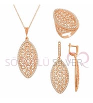 Söğütlü Silver Modern tasarımlı rose üçlü set