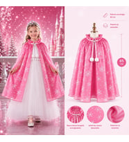 Kar Tanesi Desenli Pembe Elsa Pelerini - Astarlı Frozen Pelerini 85 cm (5343)