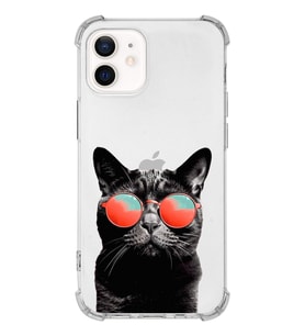 PrintiFy Apple iPhone 12 Uyumlu Kedi 3 Baskılı Şeffaf Köşe Korumalı Antişok Kılıf