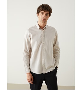 LCW Vision Bej Slim Fit Uzun Kollu Oxford Erkek Gömlek