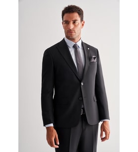 Siyah Kırlangıç Yaka Tam Astar 6 Drop Slim Fit Esnek   Takım Elbise 1001255156