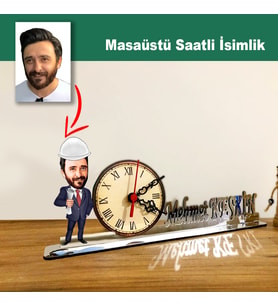 Karikatür Erkek Mühendis Model Masaüstü Saatli İsimlik MSİ66