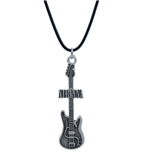 Nirvana Elektro Gitar Deri ip Kolye - Gümüş Kaplama - Kadın Erkek Kolye - No:1046
