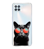 PrintiFy Oppo Reno 4 Lite ile Uyumlu Kedi 3 Kamera Korumalı Şeffaf Kılıf