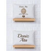Pia Baby Premium %100 Pamuk İkili İsim Yazılı Erkek Bebek Yastık Kılıfı – 35x45 cm Organik Baskı 5037-13 (Ekru)