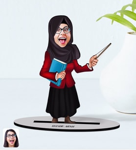 BK Gift Kişiye Özel Kadın Din Kültürü ve Ahlak Bilgisi Öğretmeni Karikatürlü Ahşap Biblo Model-1 (Beyaz)