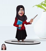 BK Gift Kişiye Özel Kadın Din Kültürü ve Ahlak Bilgisi Öğretmeni Karikatürlü Ahşap Biblo Model-1 (Beyaz)