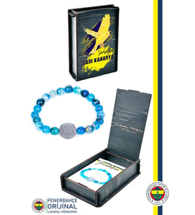 Fenerbahçe Orijinal Lisanslı FB Mavi Akik Fasetli Doğaltaş Bileklik Kanarya Baskılı Hediy