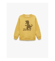 Koton Dinozor Baskılı Bisiklet Yaka Şardonlu Sarı Erkek Çocuk Sweatshirt 7WKB10059TK