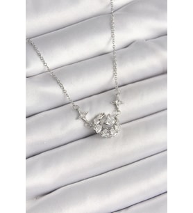 pilelistore 316L Çelik Gümüş Renk Zirkon Taşlı Hilal Kalp Model Kadın Kolye - TJ-BKO9929