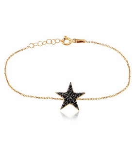 EMILIANO JEWELLERY Siyah Taşlı Altın Kaplama Yıldız Desenli Gümüş Bileklik