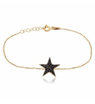 EMILIANO JEWELLERY Siyah Taşlı Altın Kaplama Yıldız Desenli Gümüş Bileklik