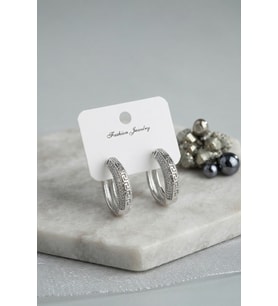 Gümüş Renk Zirkon Taşlı ve Geometrik Motifli Pirinç Halka Kadın Küpe 5886 - SSSSSS6436-1339