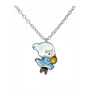 Mavi Elbiseli Sevimli Anime Kız Karakter Kolye – 60 cm Zincirli Tatlı ve Zarif Takı (Gümüş)