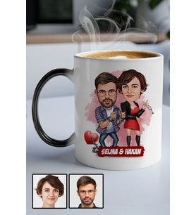 Sevgililere İlginç Hediye  Karikatürlü Sihirli Kupa Bardak