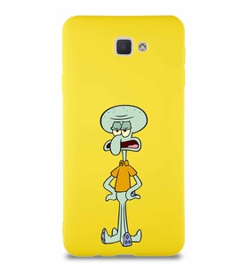 Samsung Galaxy J7 Prime 2 Soft Premier Kapak Squidward Dokunaç Tasarımlı Silikon Kılıf - Sarı (Şeffaf)