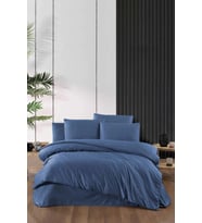 Stripe Saten Line Çift Kişilik Nevresim Takımı  İndigo
