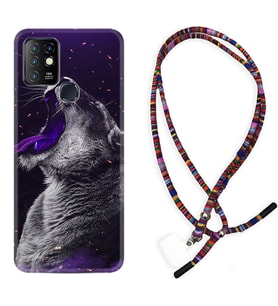 INFINIX Hot 8 9 10 11S Hot 10 Play 10T Kılıf Boyun Asklı Rasta Silikon Purple Leopar 1750